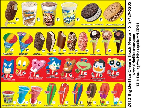 Big Bell Ice Cream Truck menu | Ice cream menu, Ice cream truck, Vintage ice cream