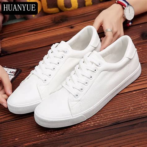 Spring New 2018 Fashion Solid White PU Leather Shoes For Men's Flats Lace Up Men Casual Shoes ...