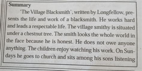 The village Black Smith - Summary - English - Notes - Teachmint