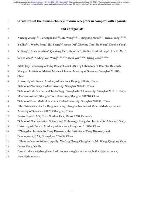 (PDF) Structures of the human cholecystokinin receptors in complex with agonists and antagonists