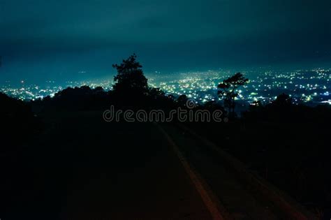 City Night in View on the Top of the Mountain Stock Image - Image of ...