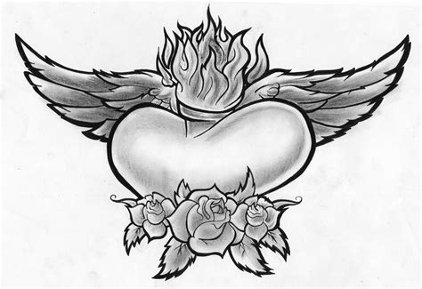 Image result for sacred heart wings | Heart drawing, Tribal drawings ...