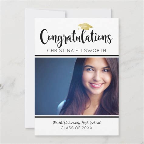 Stylish and elegant photo graduation announcement and party invitation features "Congratulations ...