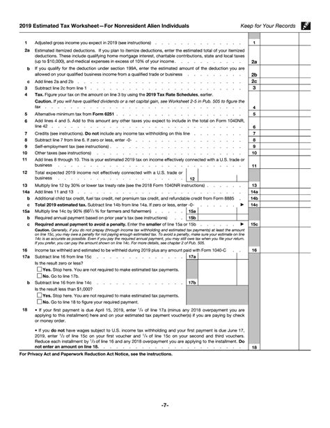 Online IRS Form 1040-ES (NR) 2019 - Fillable and Editable PDF Template