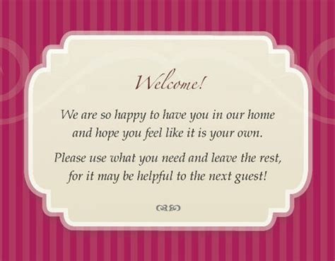 Welcome Note For House Guests - Draw-front