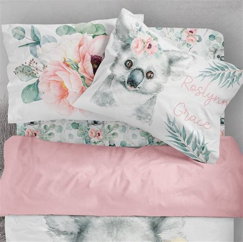 Koala bed set floral girl twin bedding set koala girl | Etsy