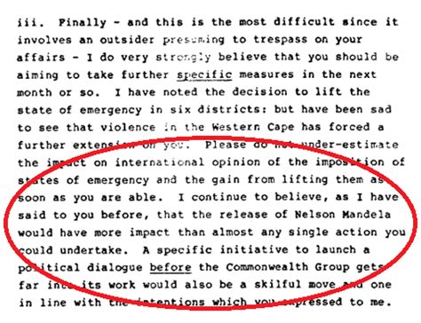 Margaret Thatcher advised PW Botha to release Mandela in 1985