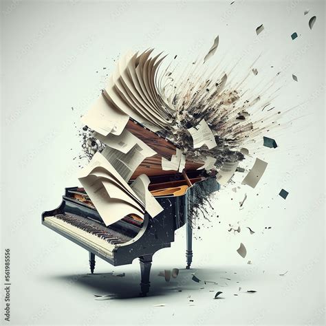 Ai generated piano, exploding with music sheets. Created using ai generative. Stock Illustration ...