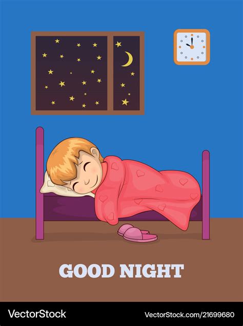 Good night poster with girl sleeping in bed Vector Image