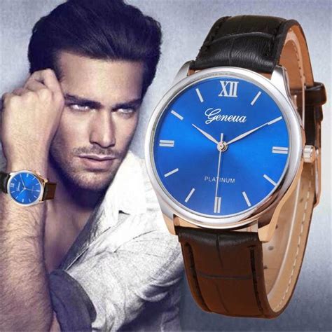 Mens Watches Top Brand Luxury Geneva Retro Design Leather Band Analog Hour Alloy Quartz Wrist ...