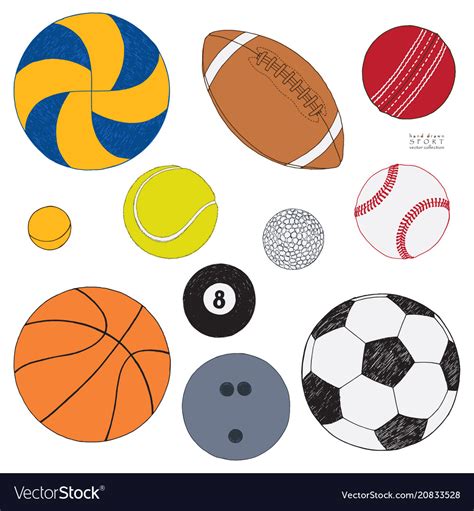 Set of sport balls hand drawn colored Royalty Free Vector