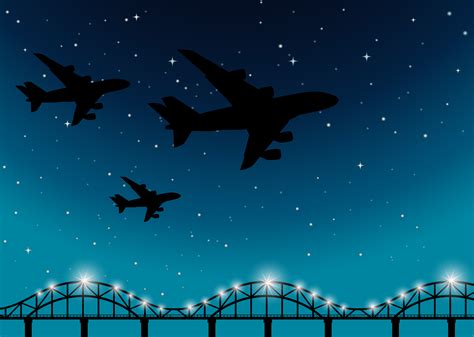 Background scene with airplanes flying at night 298001 Vector Art at Vecteezy