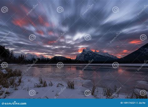 Sunrise at Vermilion Lakes/Canada Stock Image - Image of canadian ...