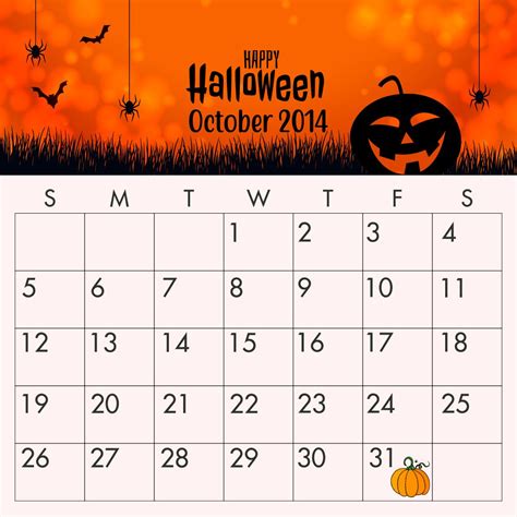 Halloween October 2014 Calendar - 6 Free PDF Printables | Printablee