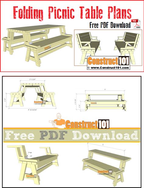 Folding Picnic Table Plans - PDF Download - Construct101