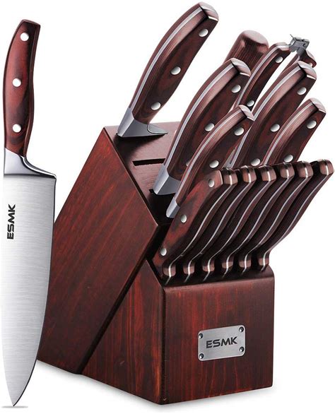 15-Piece Kitchen Knife Set with Block Wooden