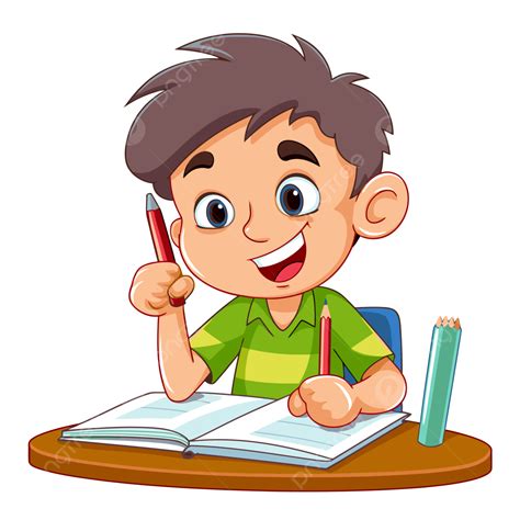 Exam Clipart Cartoon Boy Writing A Book Vector, Book Clipart, Writing ...