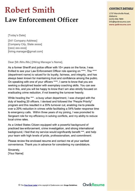 Law Enforcement Officer Cover Letter Examples - QwikResume