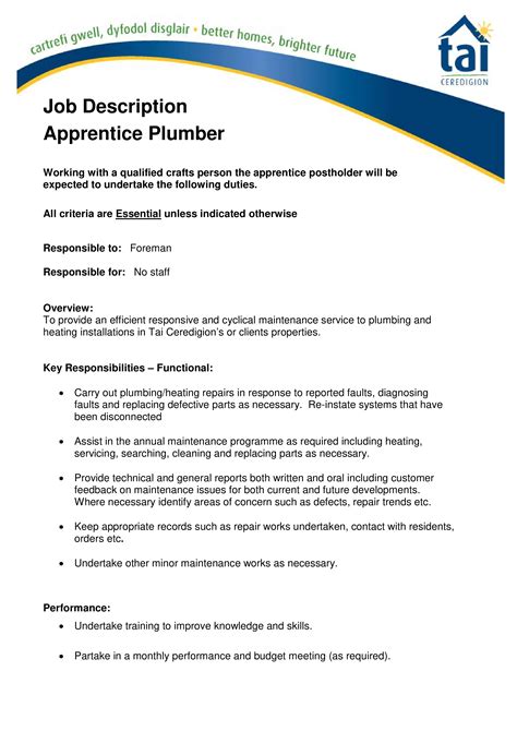 Apprentice Plumber Job Description - How to create an apprentice ...