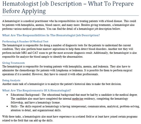 Hematologist Job Description – What To Prepare Before Applying | shop fresh