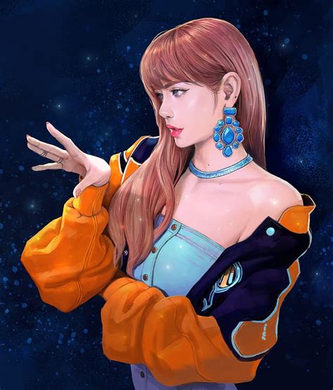 Lisa (BLACKPINK), rings, portrait display, women, fan art, open mouth, redhead, HD wallpaper ...