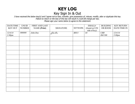 Blank Printable Key Log Sheet Form Images - Printable Forms Free Online