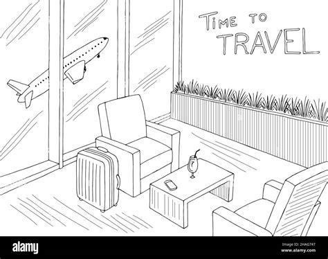 Airport interior graphic black white sketch illustration vector Stock ...