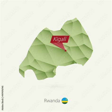 Green gradient low poly map of Rwanda with capital Kigali Stock Vector ...