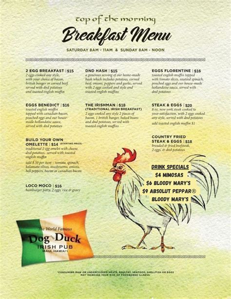 Our Menu - Dog and Duck Irish Pub