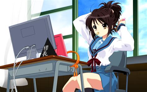 Wallpaper : anime, brunette, room, artwork, black hair, computer ...