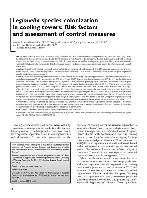 (PDF) Legionella species colonization in cooling towers: Risk factors ...