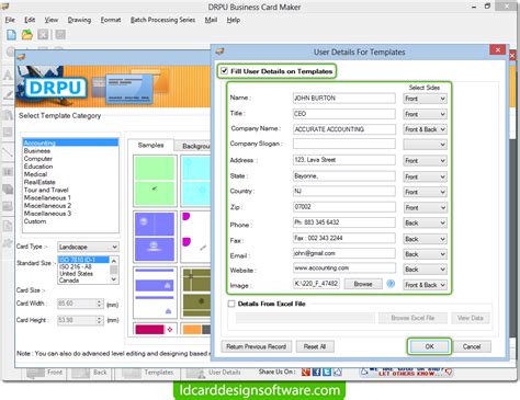 Business Card Design Software screenshots for how to create visiting cards