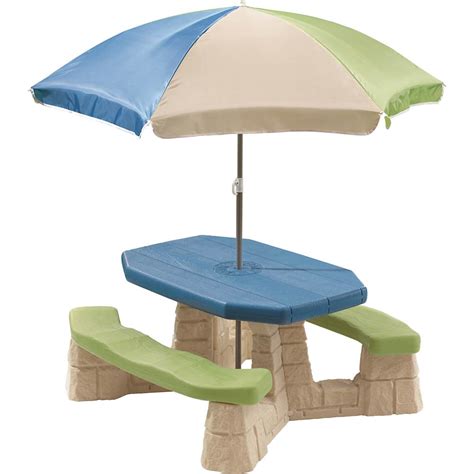 Best Buy: Step2 Naturally Playful Picnic Table with Umbrella Blue/Green ...