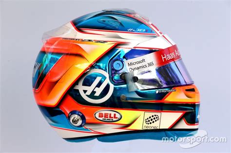 The helmet of Romain Grosjean, Haas F1 Team | Helmet, Motorcycle helmet ...