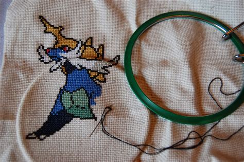 the geeky knitter: ongoing projects 3; pokemon cross stitch