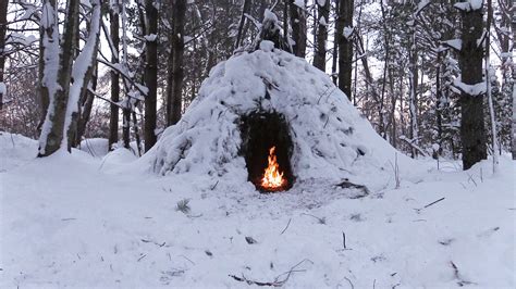 Wikiup Shelter Build - Snow Storm, Forest Camp | Winter Bushcraft - YouTube