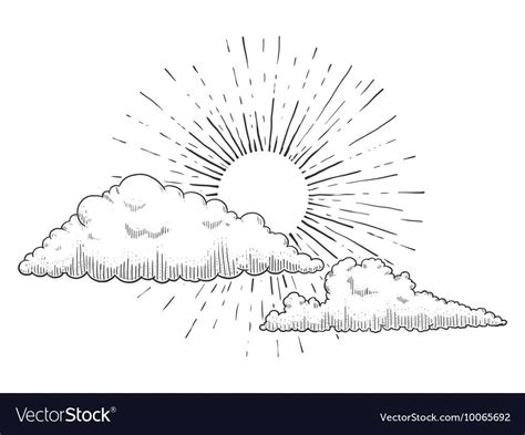 Sun with clouds engraving vector image on VectorStock | Cloud tattoo, Cloud tattoo design, Sun ...