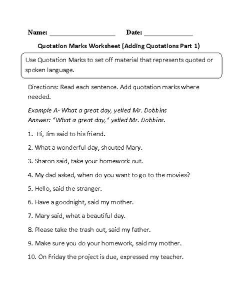 Free English Worksheets On Quotation Marks