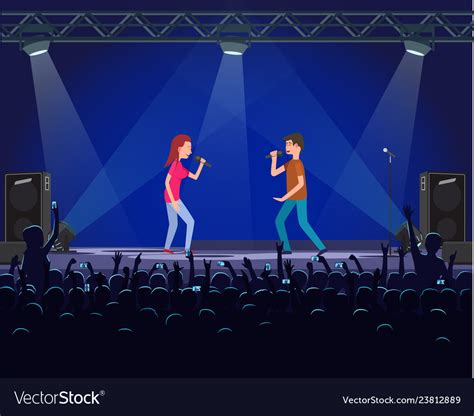 Couple of performers singing song on stage Vector Image