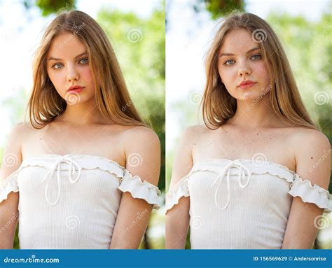 Female Face before and after Retouch Stock Image - Image of outdoor, portrait: 156569629