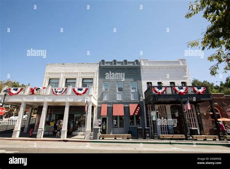 Folsom, California, USA - July 17, 2021: Light shines on the historic ...