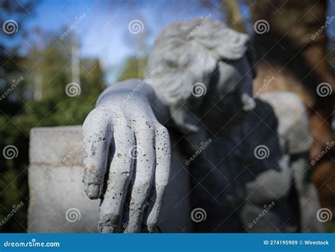 Of a Hand of a Statue Leaning Against a Weathered Stone Wall Stock ...