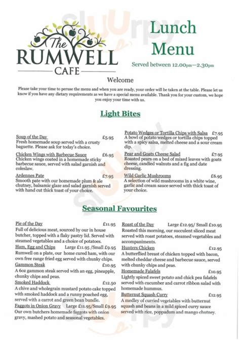 Rumwell Farm Shop And Cafe, Taunton - Wellington Road - Menu and Prices