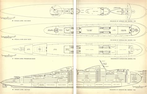 Deck plans for Norman Bel Geddes' proposed ocean liner (c1932) | Liner ...