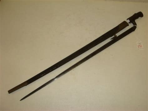 Civil War Triangular Bayonet, Leather/Brass Scabbard: : Lot 231