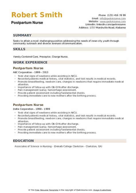 Postpartum Nurse Resume - yaekoricyc