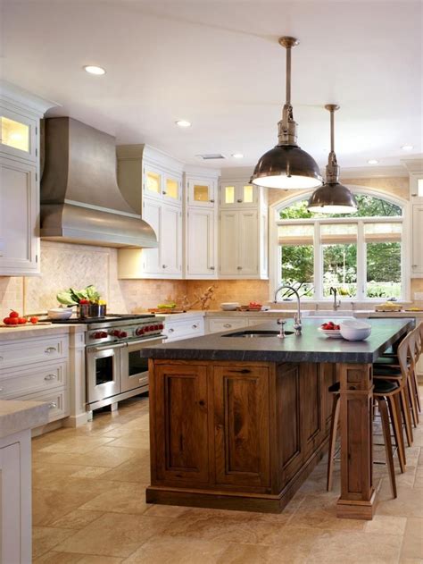 White Kitchen Cabinets With Rustic Island | Kitchen renovation, Kitchen ...