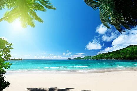 HD wallpaper: Beach, Blue, coast, emerald, paradise, sea, sky, sunshine, tropical | Wallpaper Flare