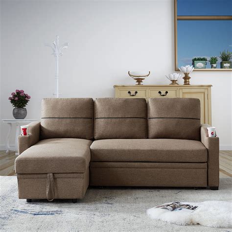 Buy YOGLAD Reversible Sectional Sofa Chaise for Living Room, Pull Out Bed Sleeper Couch with ...