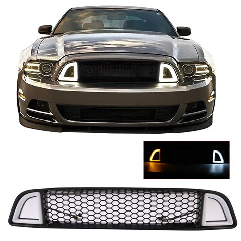 2013-2014 Ford Mustang Base/V6/GT Front Upper LED Grille Black - HG-FM13LED-U